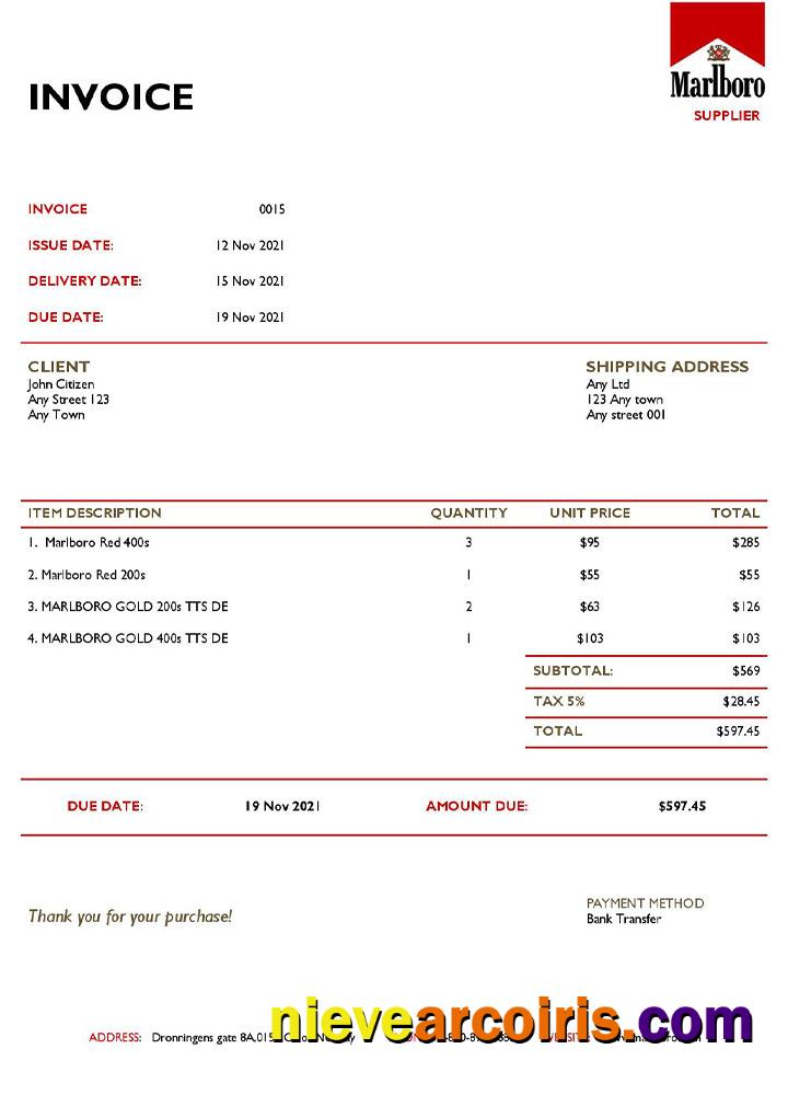 USA Marlboro invoice